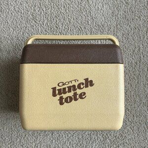 Vintage 70s Gott Lunch Tote #1806 Lidded Tan Brown Cooler 6-Pack Small Ice Chest